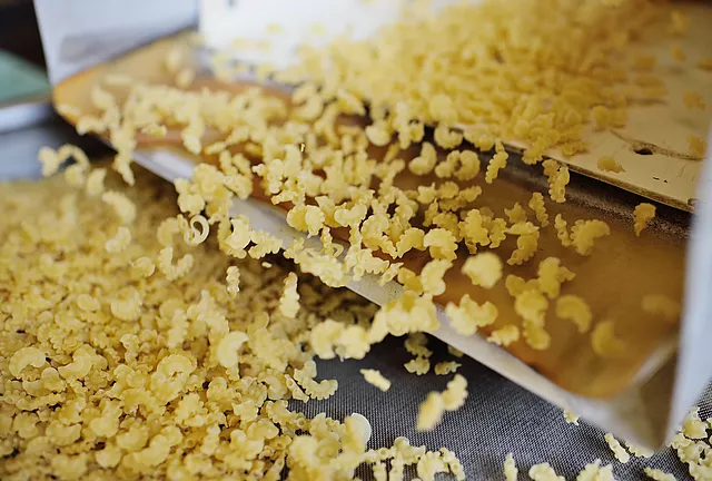 This image shows BUCO Falling Film Water Chillers in use for cooling cooked pasta products