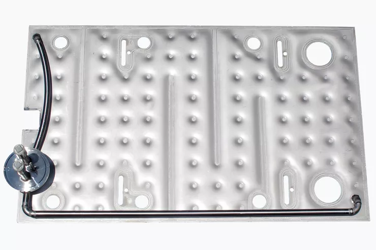 The image shows a double embossed radiation pillow plate designed for optimized heat transfer.