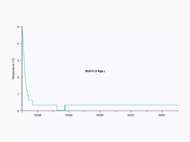 Esta imagen muestra un gráfico del proceso de enfriamiento del pescado que ilustra el control de la temperatura. Esta imagen muestra un gráfico del proceso de enfriamiento del pescado que ilustra el control de la temperatura.