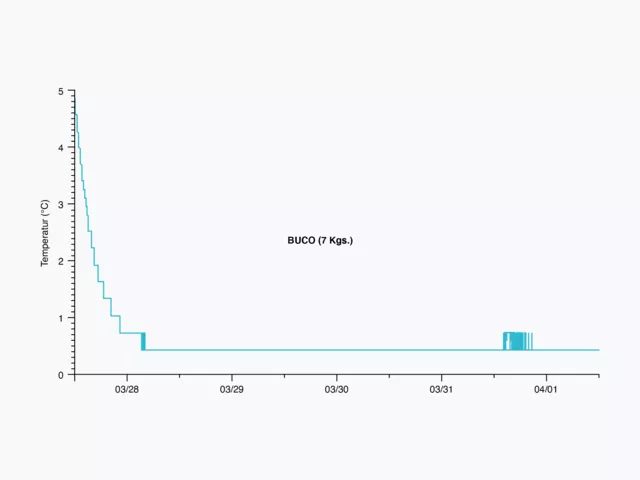 Dieses Bild zeigt eine Grafik des Fischkühlungsprozesses zur Veranschaulichung der Temperaturkontrolle. Dieses Bild zeigt eine Grafik des Fischkühlungsprozesses zur Veranschaulichung der Temperaturkontrolle.