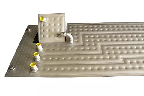Le piastre Pillow Plate in acciaio inossidabile con canali a forma di cuscino in rilievo e diverse porte di collegamento
